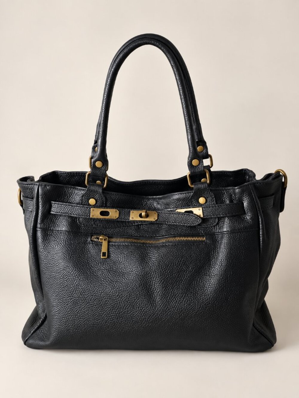 Black Large Leather Tote Bag, Italian Genuine Leather Work Bag, Vintage Purse - Picture 5 of 14
